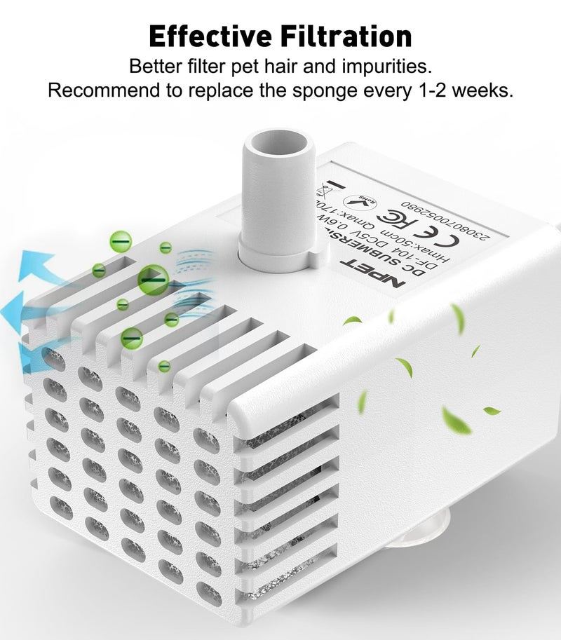 NPET Pet Water Fountain Water Pump with LED Light for WF020/WF050/WF210 Cat Fountain - Image 3